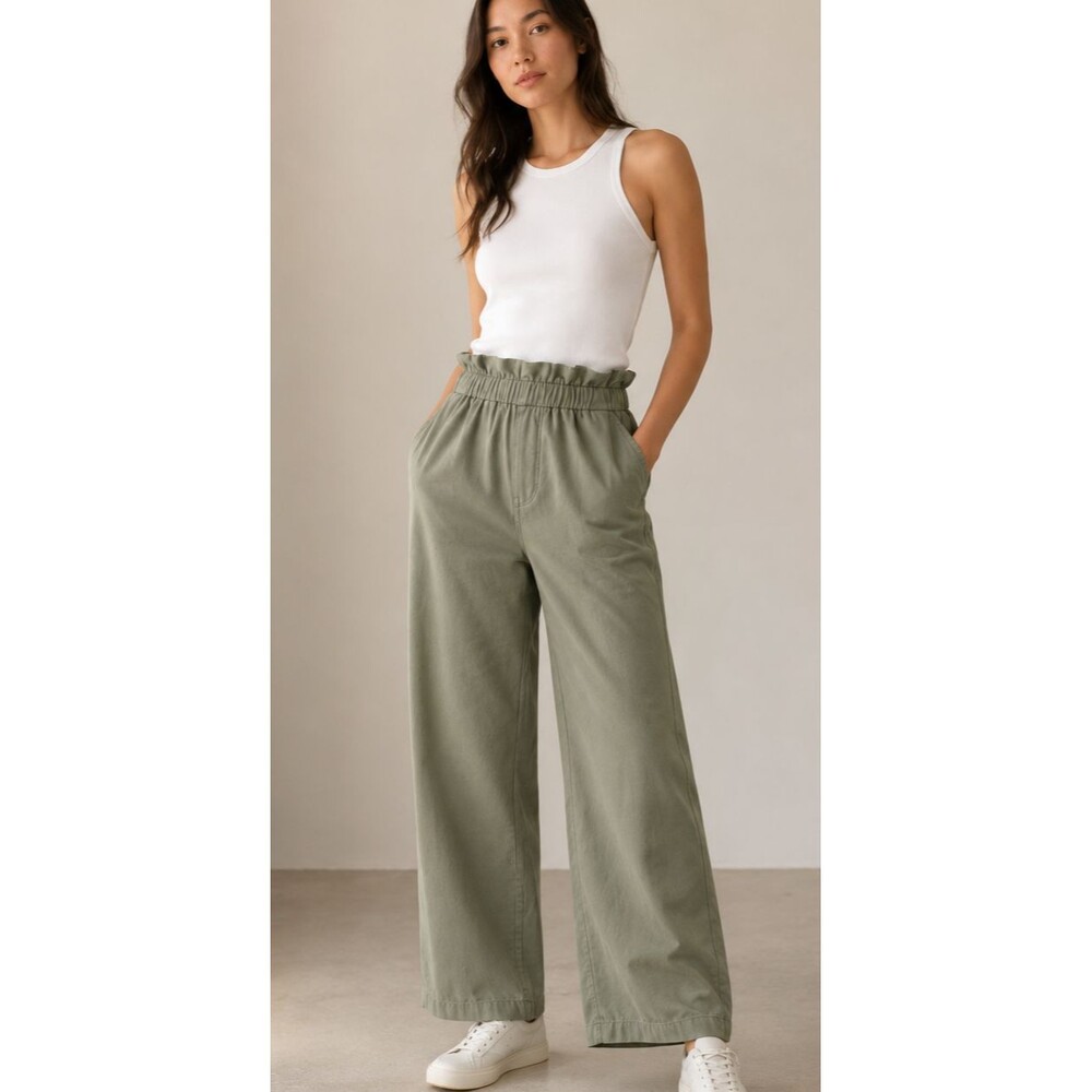 Everlane Organic Cotton Paperbag Waist Straight Leg Pants Sage Green Womens S